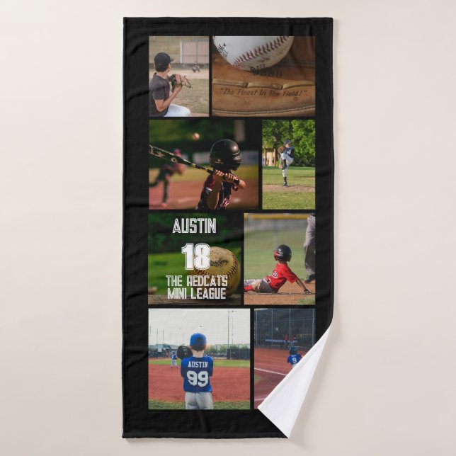 Baseball 8 Foto Collage Personalisiertes Poster Badehandtuch (Badehandtuch)