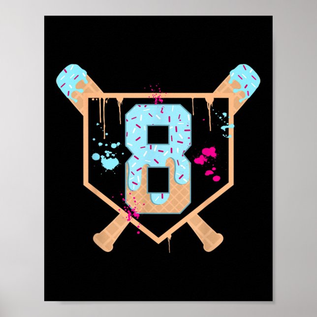 Baseball 8 Jahre alt Eiscreme Tropfen 8. Geburtsta Poster (Vorne)