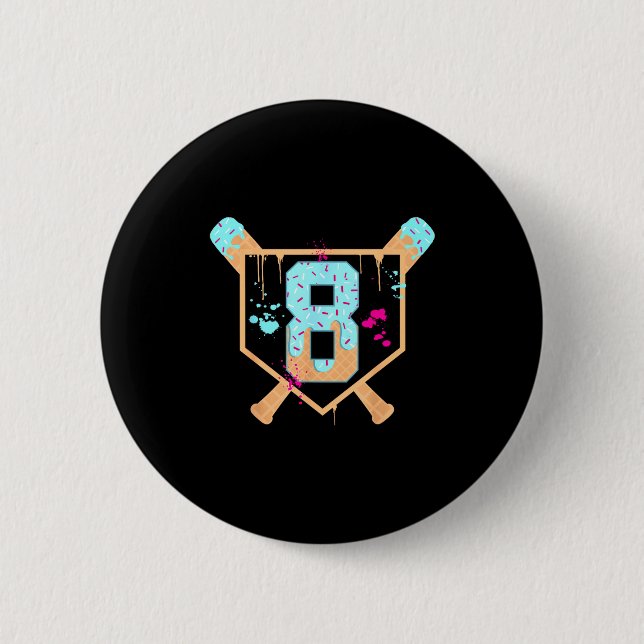 Baseball 8 Jahre alte Eiscreme-Tropfen 8. Geburtst Button (Vorderseite)