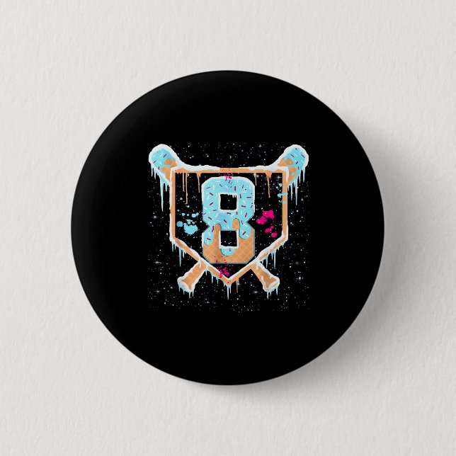 Baseball 8 Year Old Ice Cream Drip 8th Birthday Bo Button (Vorderseite)