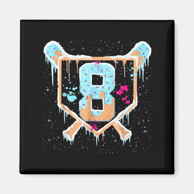 Baseball 8 Year Old Ice Cream Drip 8th Birthday Bo Magnet (Vorne)