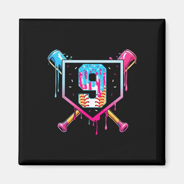Baseball 9 Year Old Ice Cream Drip 9th Birthday Bo Magnet (Vorne)