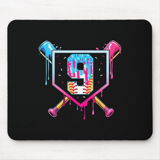 Baseball 9 Year Old Ice Cream Drip 9th Birthday Bo Mousepad (Vorne)