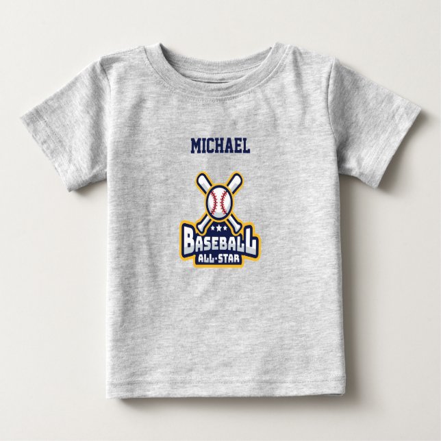 Baseball All-Star Ball & Bat Personalisiert Baby T-shirt (Vorderseite)
