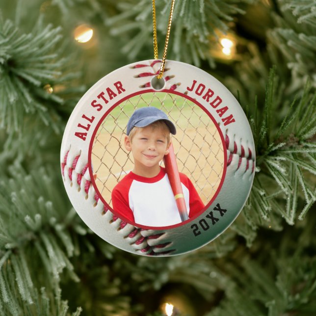 Baseball ALL STAR Name 2 Foto Personalisiert Keramik Ornament (Baum)