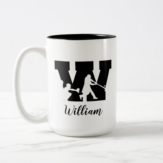 Baseball Alphabet W Personalisierter Mit Monogramm Zweifarbige Tasse (Links)