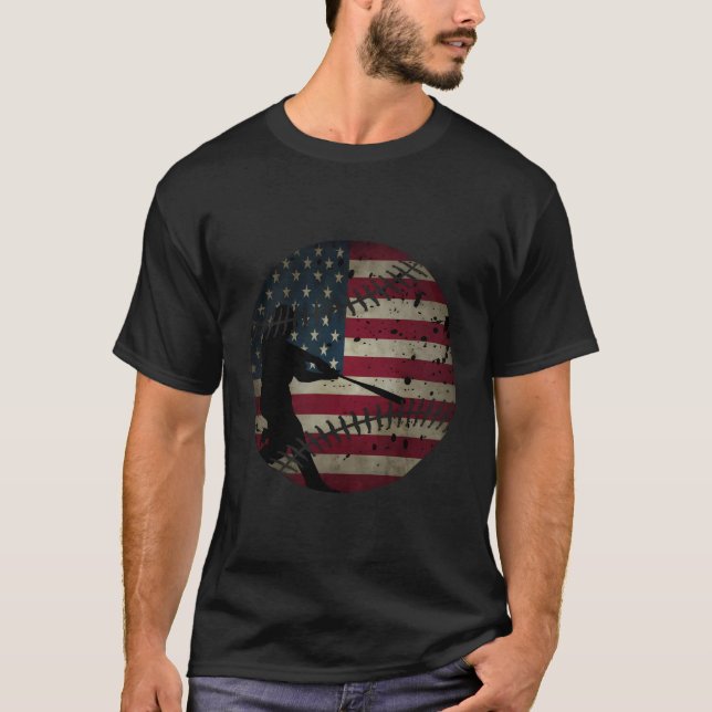 Baseball America Flag Juli 4. Juli T-Shirt (Vorderseite)