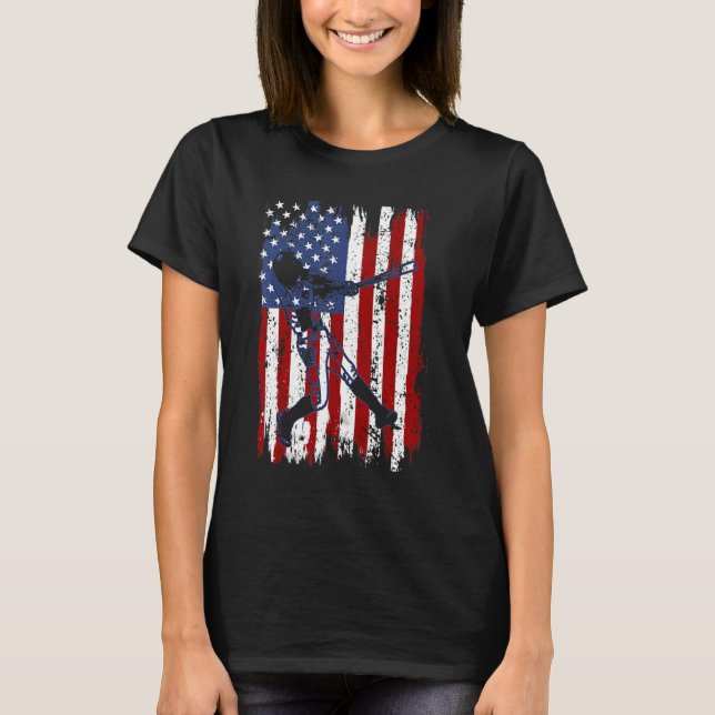 Baseball American Flag Patriotic Catcher 4th Of Ju T-Shirt (Vorderseite)