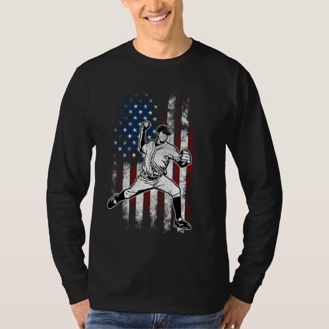 Baseball American Flag Pitcher USA Pitching 4. T-Shirt (Vorderseite)