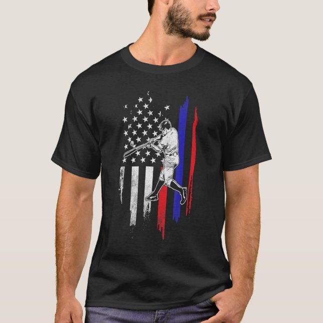 Baseball American Flag USA 4th Of July T-Shirt (Vorderseite)