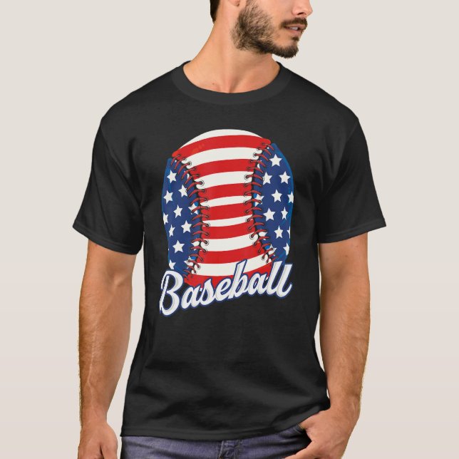 Baseball American USA flag Patriotic Retro Basebal T-Shirt (Vorderseite)