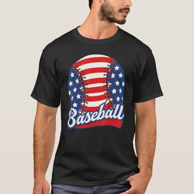 Baseball American USA flag Patriotic Retro Basebal T-Shirt (Vorderseite)
