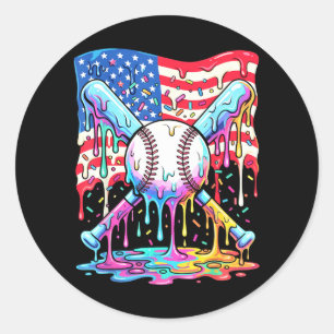 Baseball-Amerikanische Flagge Patriotisches Eis Ko Runder Aufkleber