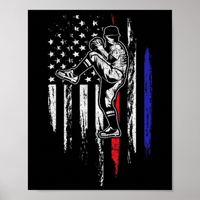 Baseball Amerikanische Flagge Pitcher Usa Pitching Poster (Vorne)