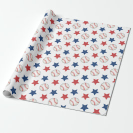 Baseball and Stars Red White and Blue Pattern Geschenkpapier