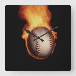 Baseball auf der Feuerwand Quadratische Wanduhr