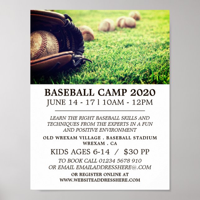 Baseball auf Feld, Baseball Camp-Werbung Poster (Vorne)
