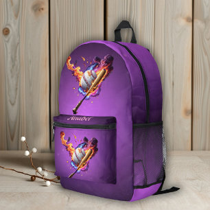 Baseball auf Feuer. Bedruckter Rucksack