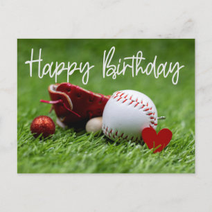 Baseball auf grünem Gras mit Liebe zum Geburtstag Postkarte