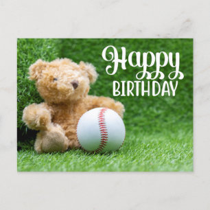 Baseball auf grünem Gras zum Geburtstag Teddybär Postkarte