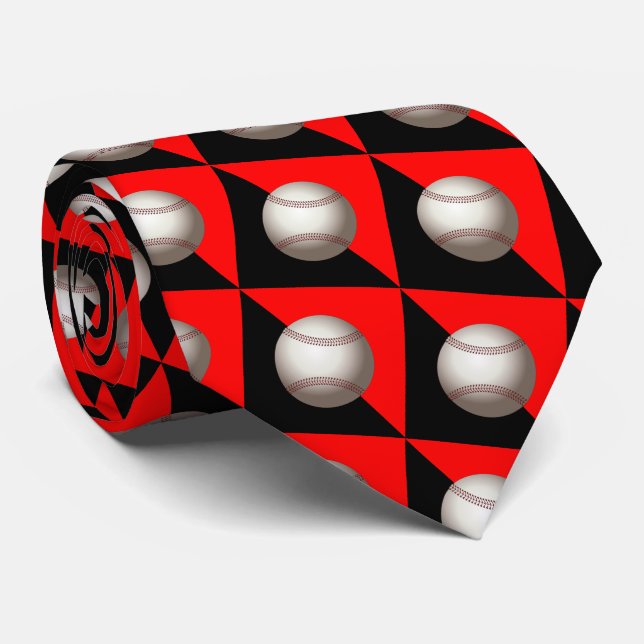 Baseball auf Red und Black Necktie Krawatte (Gerollt)