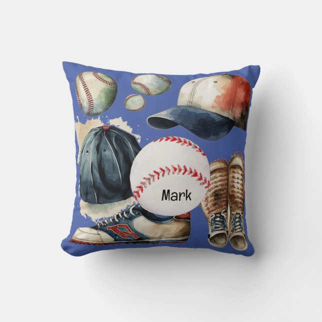 Baseball-Ausrüstung auf blauem Hintergrund Kissen (Vorderseite)
