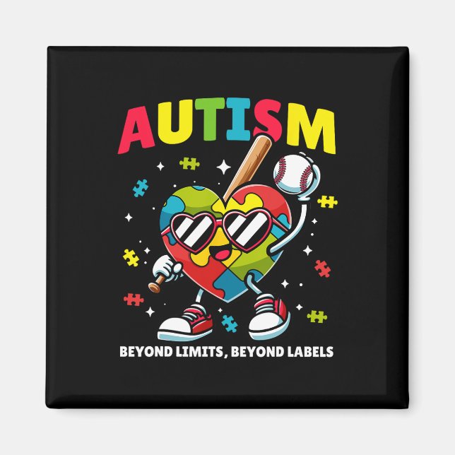 Baseball Autismus Bewusstsein Farbenfrohe Puzzle H Magnet (Vorne)
