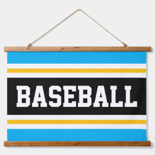 BASEBALL Azure Blue Black Yellow White Stripes Wandteppich Mit Holzrahmen