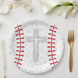 Baseball Baby Dedication Cross Party Paper Plates Pappteller