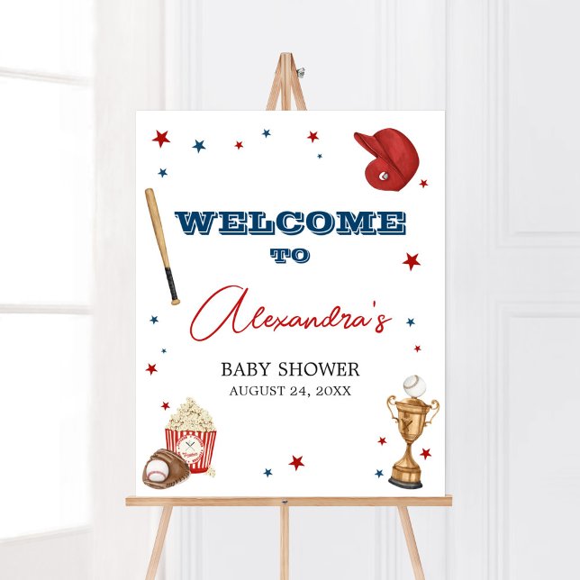Baseball Baby Dusche Willkommen Poster (Oh Boy Little Slugger Baby Shower Welcome Sign)