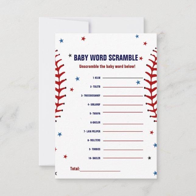 Baseball Baby Wortgewirr Baby-Dusche-Spiel Einladung (Vorderseite)