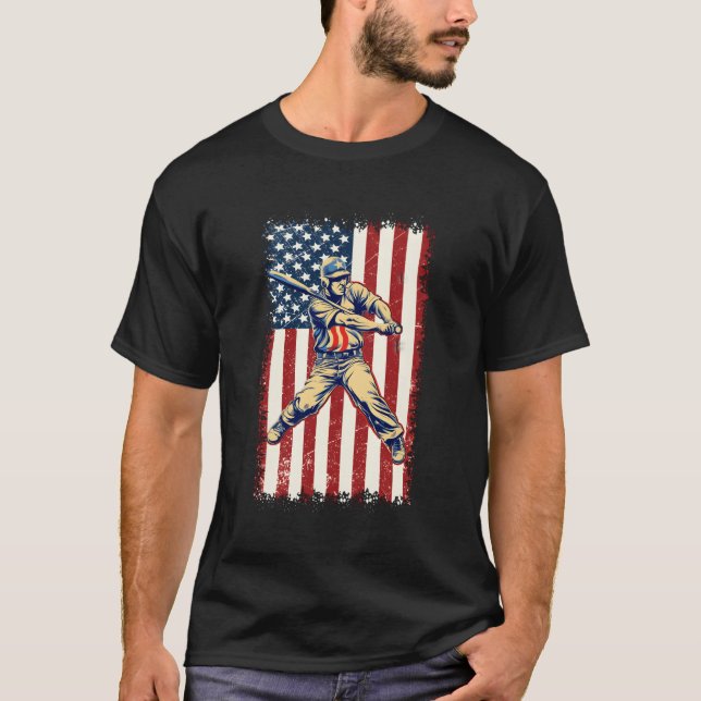 Baseball Ball 4. Juli American Flag Baseba T-Shirt (Vorderseite)
