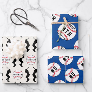 Baseball Ball Blau Sport Spieler Kinder Name Geschenkpapier Set
