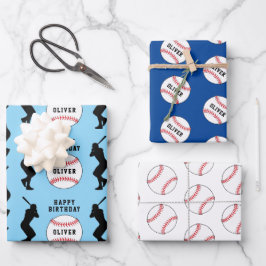 Baseball Ball Blue Sports Player Kinder Name Geschenkpapier Set