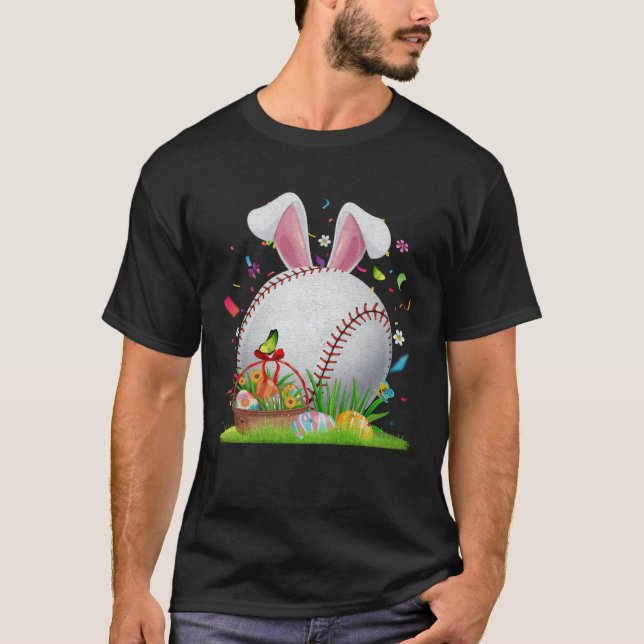 Baseball Ball Egg Bunny Ears Happy Easter Day Men  T-Shirt (Vorderseite)