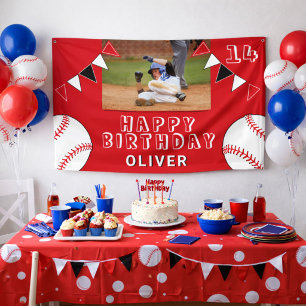 Baseball Ball Fähnchen Rot Foto Geburtstag Banner