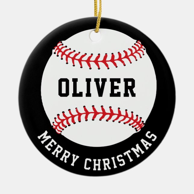 Baseball Ball Individuelle Name Frohe Weihnachten Keramik Ornament (Vorne)