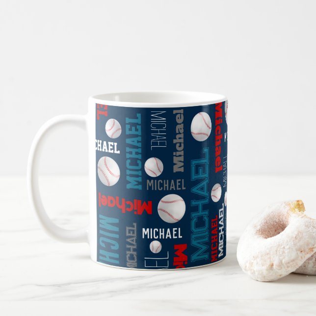 Baseball-Ball ist blau-weiß-individuelle Name Kaffeetasse (Mit Donut)