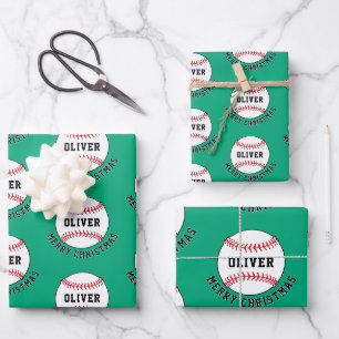 Baseball Ball Muster Kinder Name Frohe Weihnachten Geschenkpapier Set