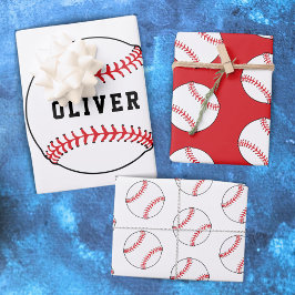 Baseball-Ball-Muster-Spieler Kinder Name Geburtsta Geschenkpapier Set
