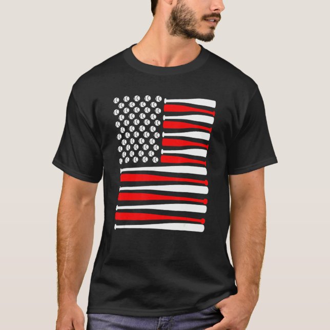 Baseball Ball Patriotische amerikanische Flagge T-Shirt (Vorderseite)