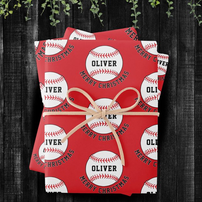 Baseball Ball Pattern Kinder Name Frohe Weihnachte Geschenkpapier Set (Von Creator hochgeladen)