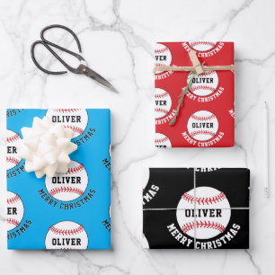 Baseball Ball Pattern Kinder Name Frohe Weihnachte Geschenkpapier Set