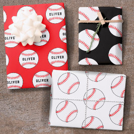 Baseball Ball Pattern Kinder Name Geburtstagswrapp Geschenkpapier Set