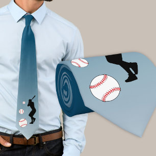 Baseball Ball Player Black Silhouette Blue Krawatte