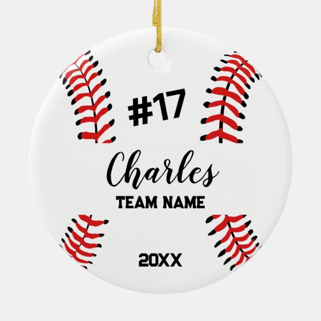 Baseball Ball Player | Individuelle Name-Nummer un Keramik Ornament (Hinten)