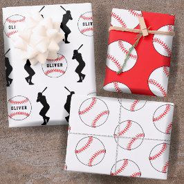 Baseball Ball Player Kinder Name Geburtstag Geschenkpapier Set