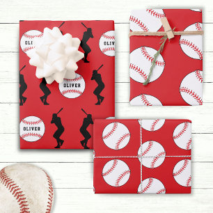 Baseball Ball Player Kinder Name Geburtstag Geschenkpapier Set