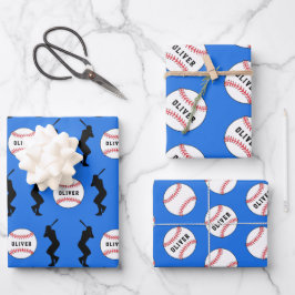 Baseball Ball Player Kinder Name Geburtstag Geschenkpapier Set