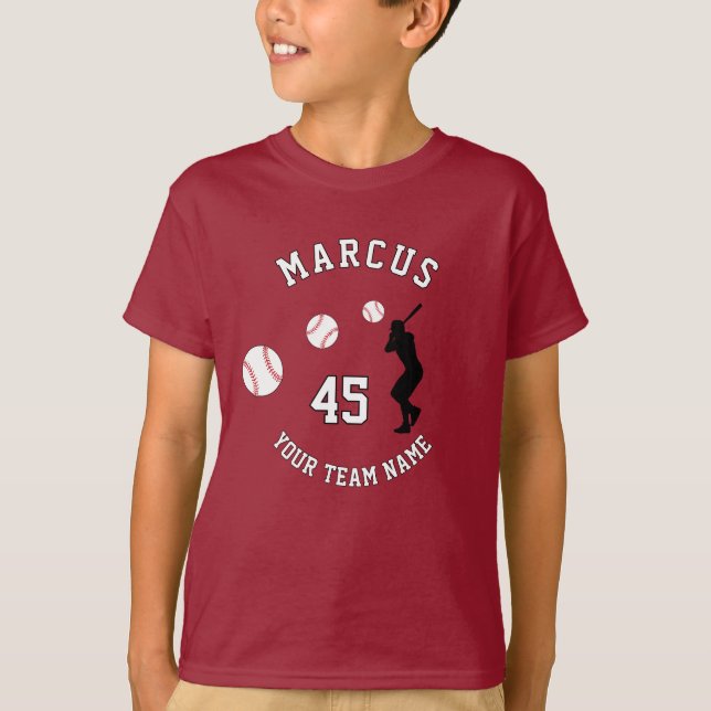 Baseball-Ball-Player-Silhouette Name Team-Nummer T-Shirt (Vorderseite)